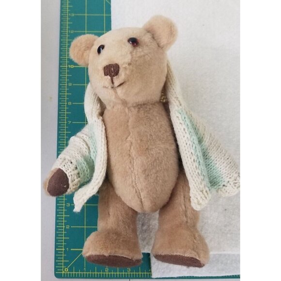 Blonde 4-Way Jointed Teddy Bear 10"‎ Plush Stuffed Animal hand knitted jacket - Picture 4 of 9